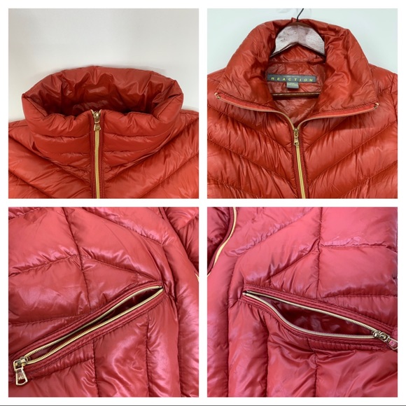 Kenneth Cole Reaction Russet Orange Down Filled Jacket Puffer Coat Fall Winter - Picture 7 of 16